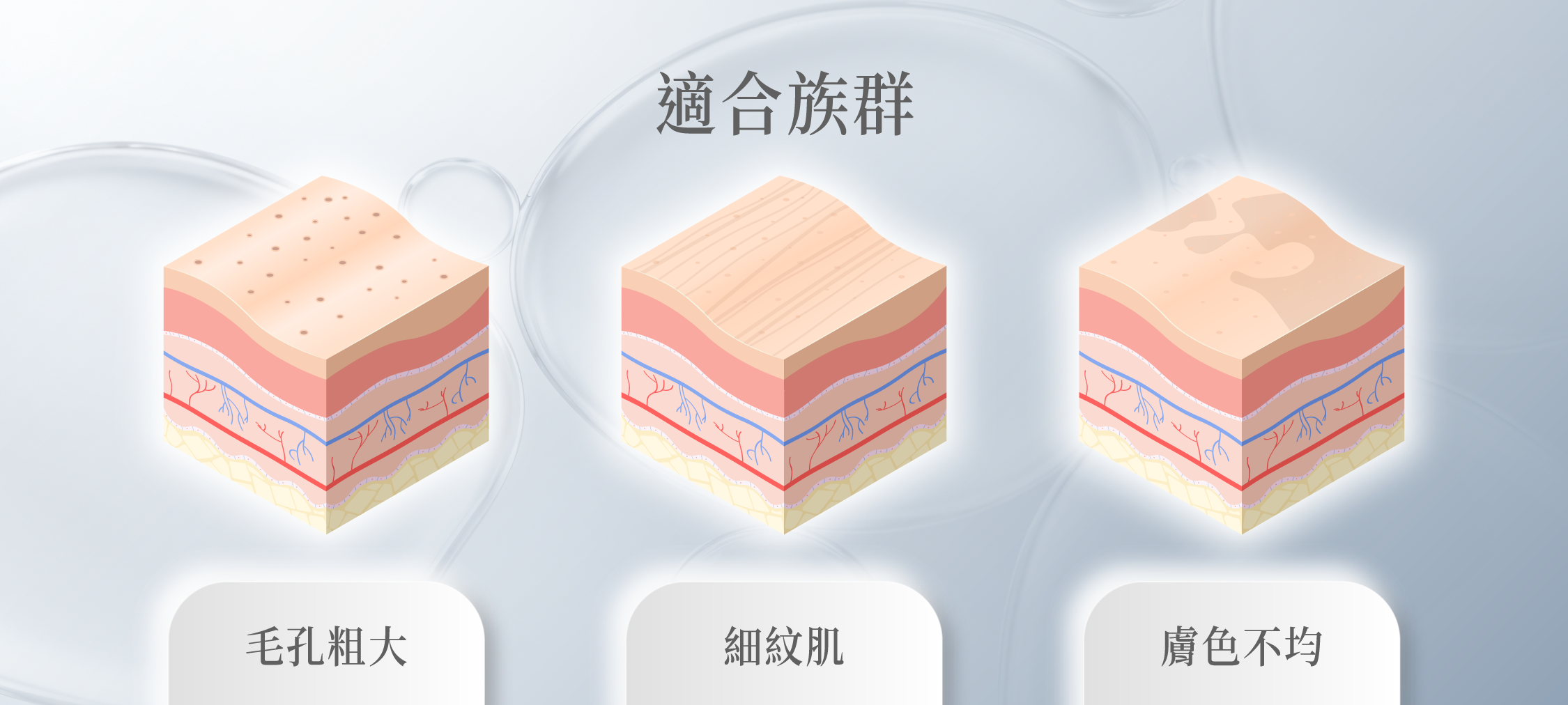 得美微針筆適合族群：毛孔粗大、細紋肌、膚色不均